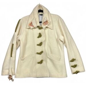 Vintage Covelo Clothing Jacket Ivory Medium Floral Wool Art To Wear